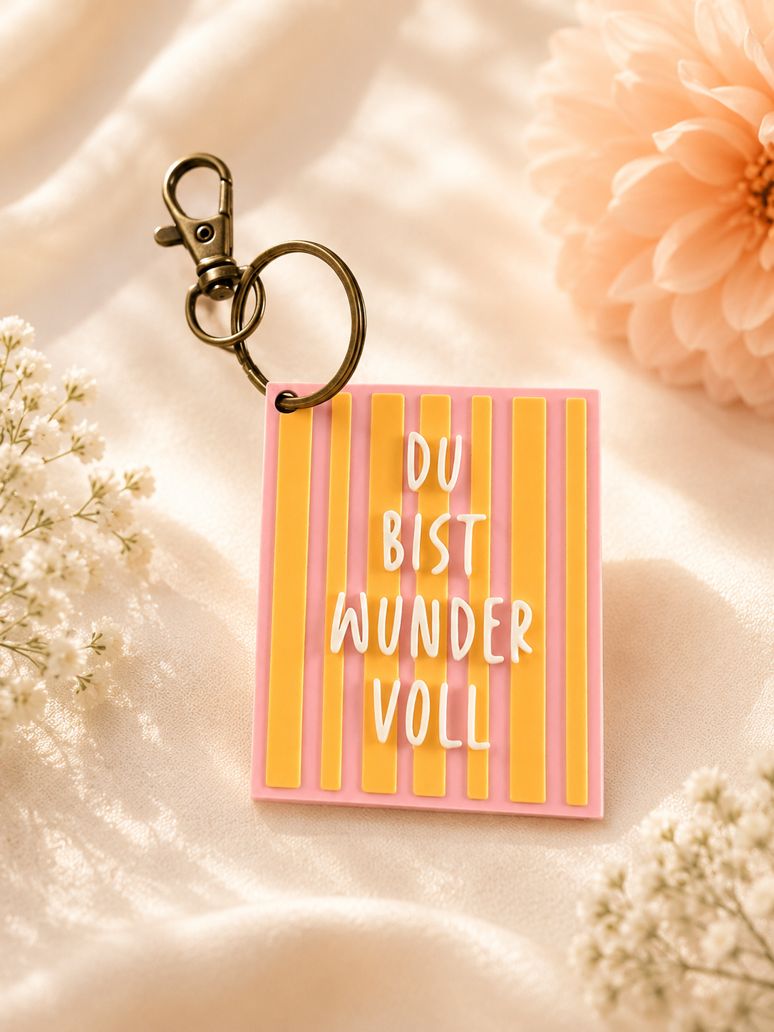 Detailansicht der 3D-gedruckter Taschen- & Schlüsselanhänger mit Botschaft