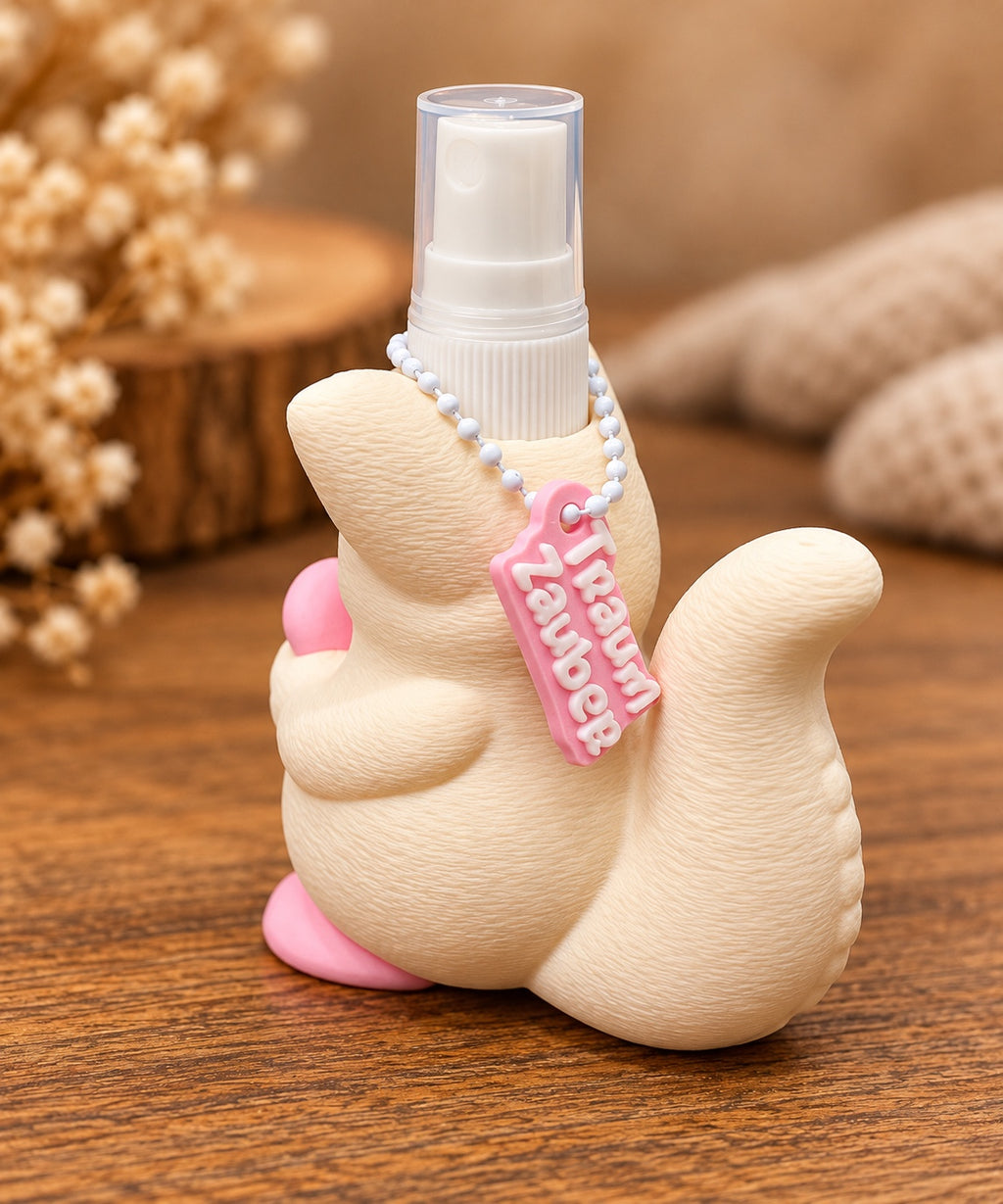 Cremefarbener Monster-Sprayhalter seitlich mit Sprühflasche