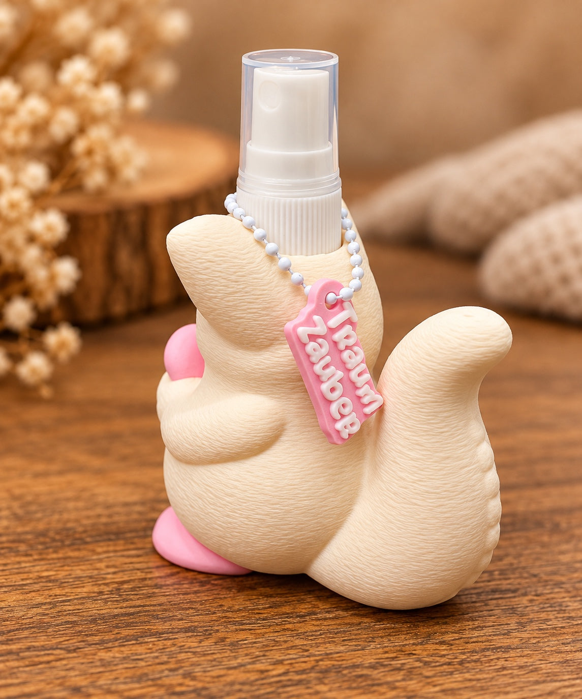 Cremefarbener Monster-Sprayhalter seitlich mit Sprühflasche