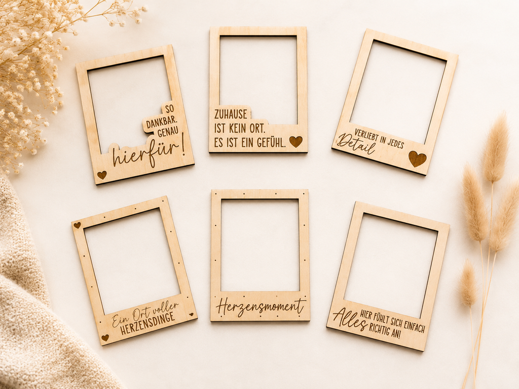 Gelaserter Holz-Fotorahmen mit Spruch
