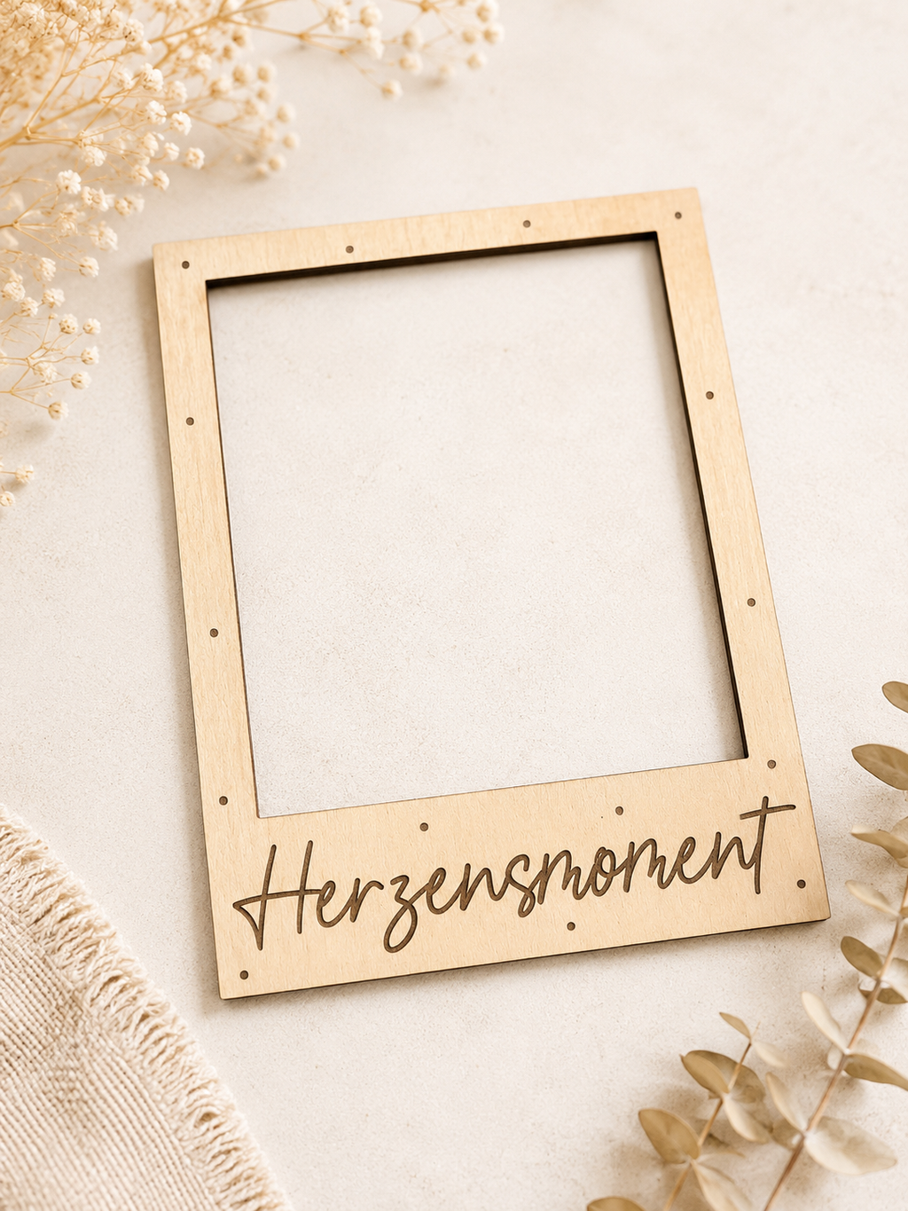 Detailansicht der Gelaserter Holz-Fotorahmen mit Spruch