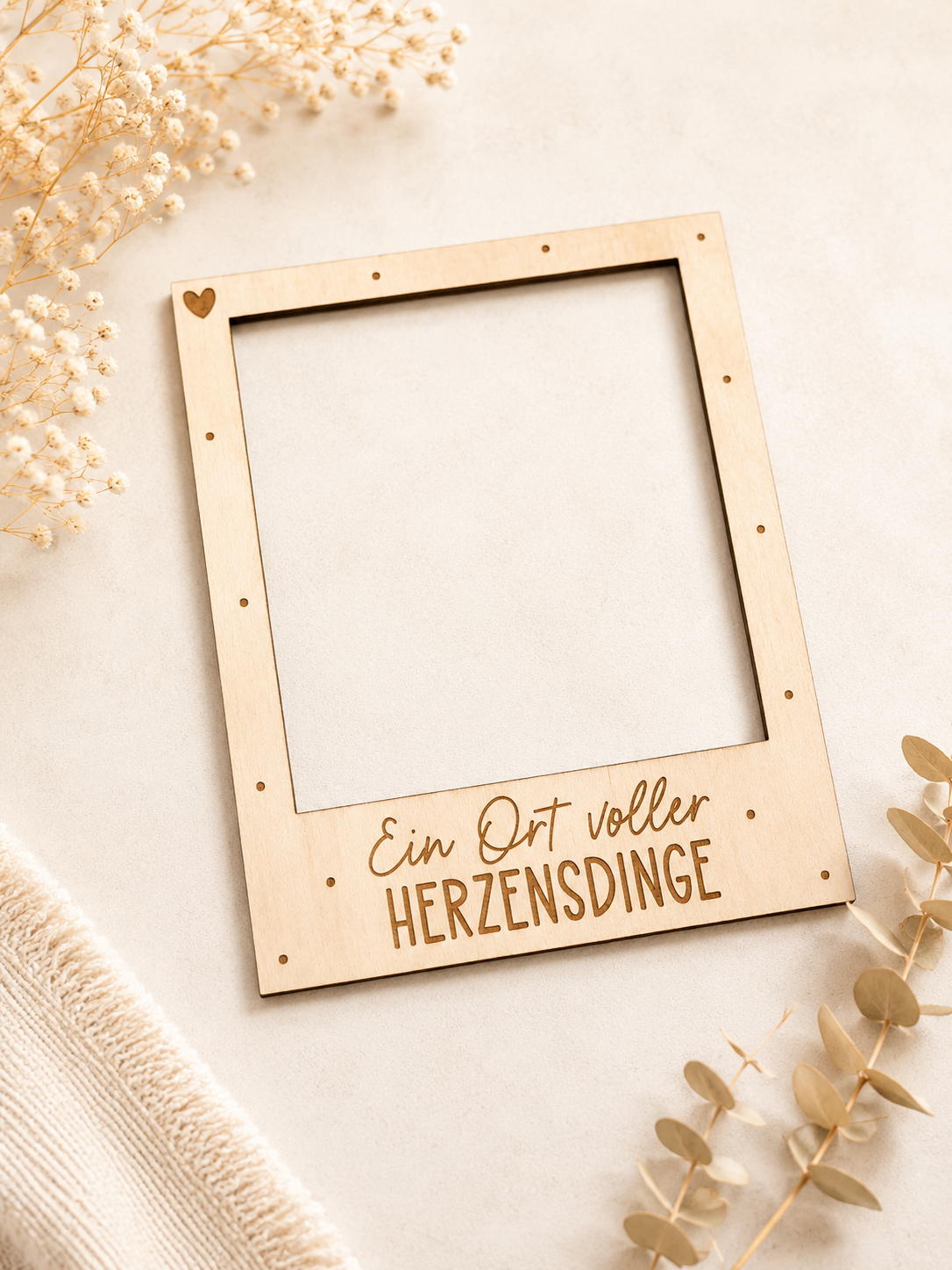 Detailansicht der Gelaserter Holz-Fotorahmen mit Spruch