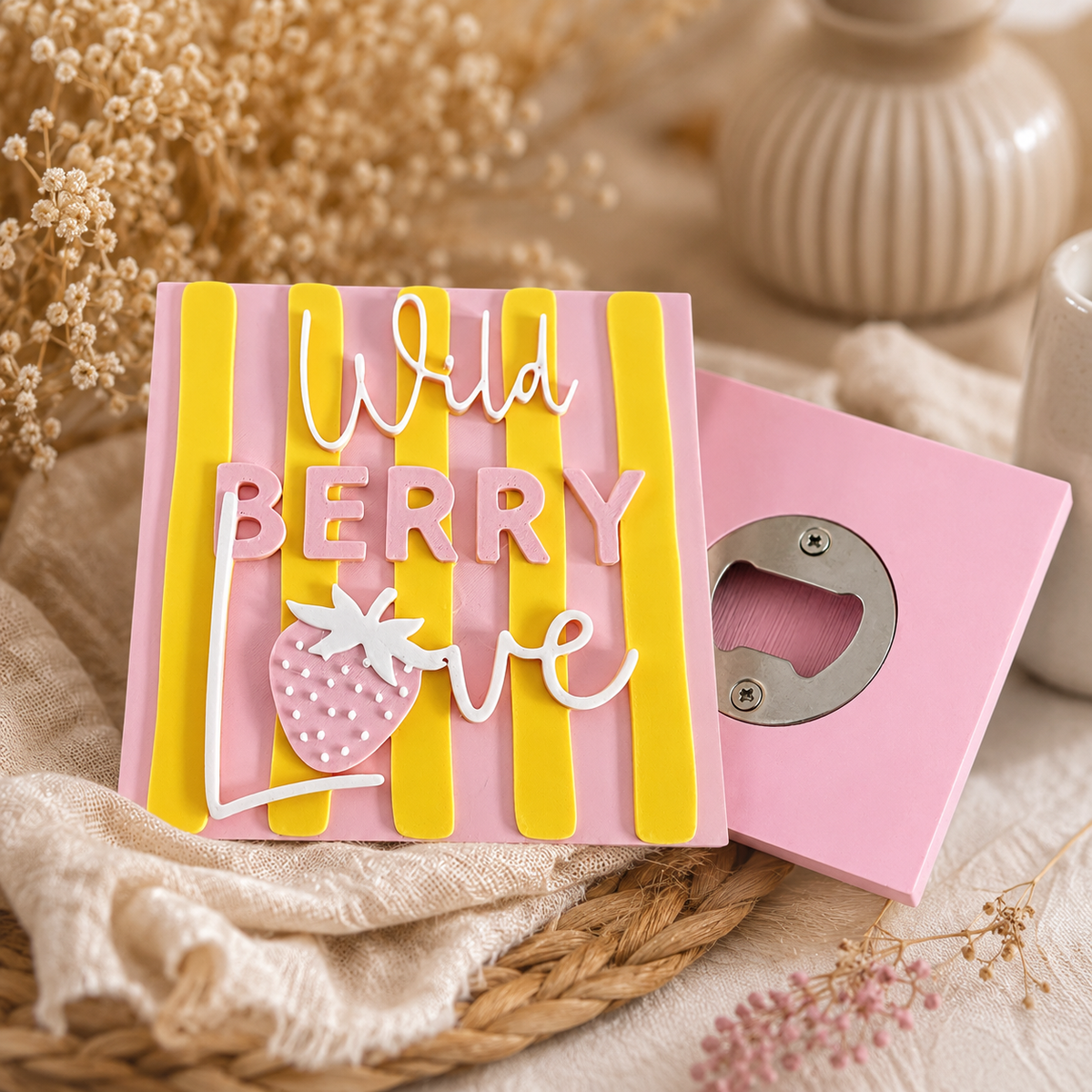 Flaschenöffner mit Erdbeer-Motiv „Wild Berry Love“
