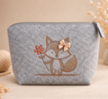 Große graue Filz-Kulturtasche mit besticktem Fuchs – MiaMo