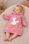 Kinder-Hoodie-Kleid mit Gänse-Stickerei in Altrosa, Größe 62/68