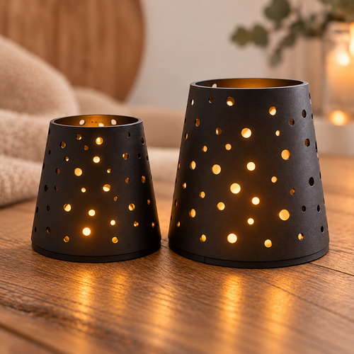 Schwarze 3D-gedruckte Laternen mit LED-Licht
